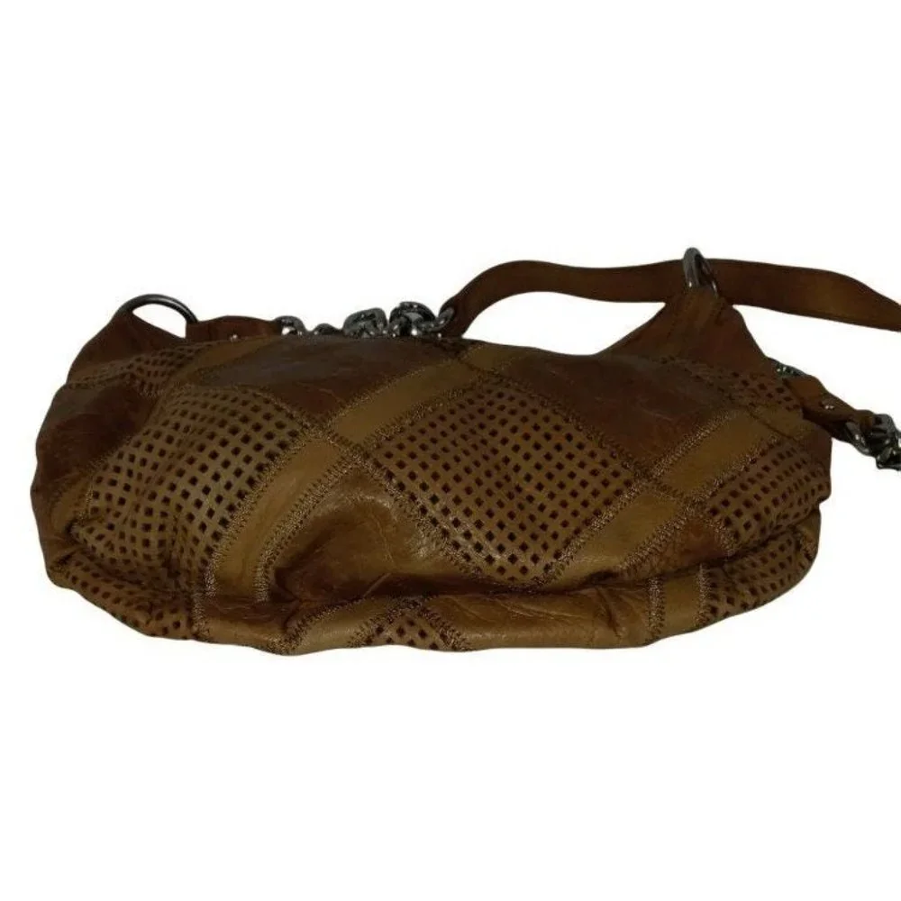B Makowsky Bag, Patchwork Leather Purse, Shades‎ of Brown, Crossbody Bag, Square